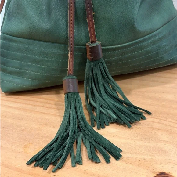 Green Leather Drawstring Bag - Picture 2 of 12